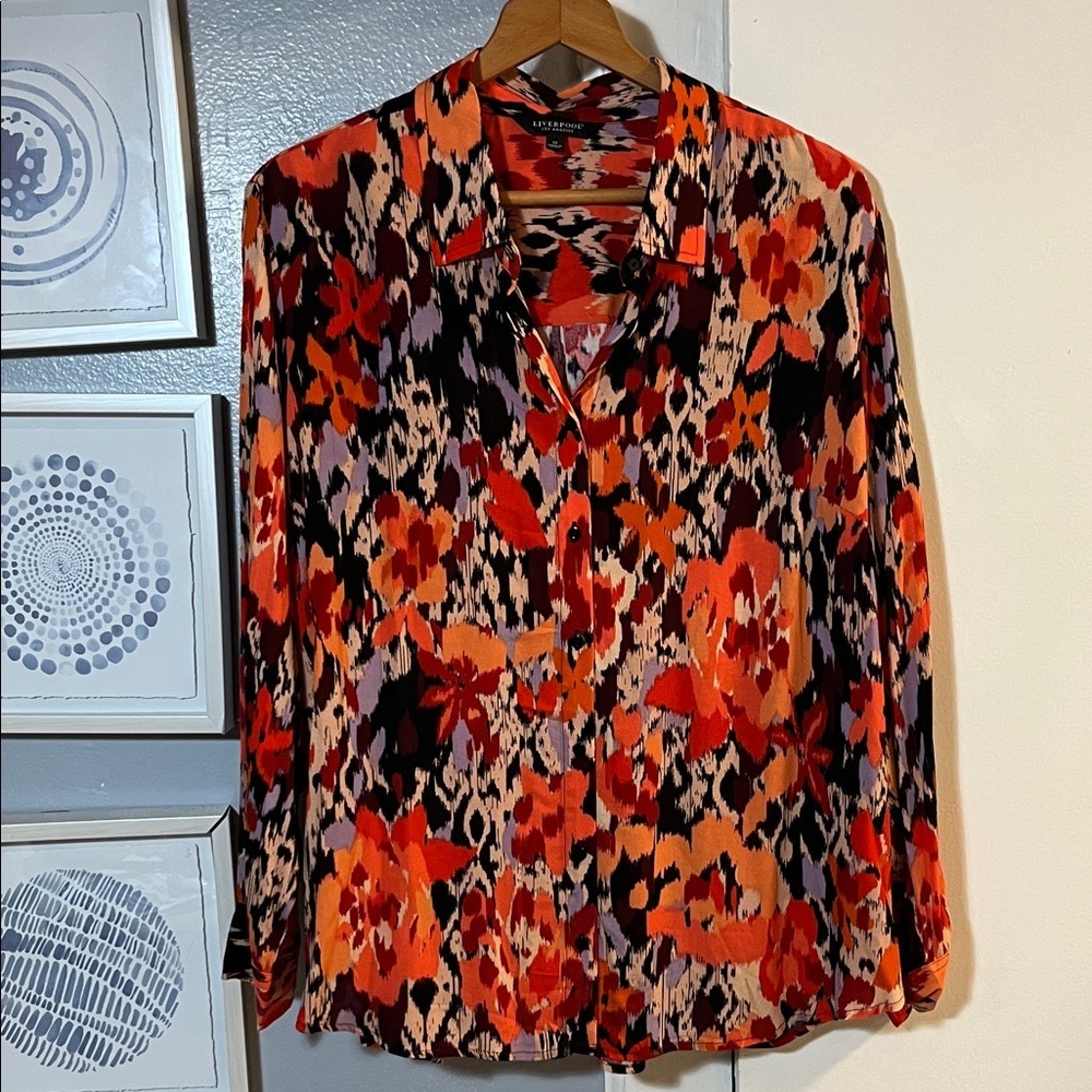 NWT Liverpool Los Angeles Women's 1X Floral Print Button Front Blouse Top $98